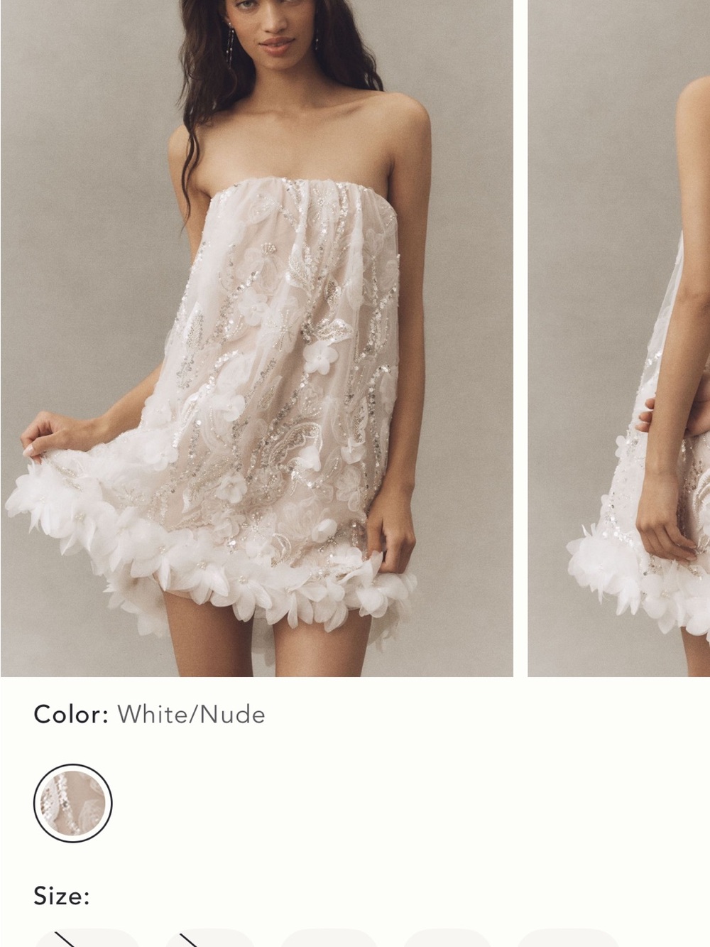 Helsi Stevie Strapless Faux-Feather White/Nude Embellished Mini Wedding Dress